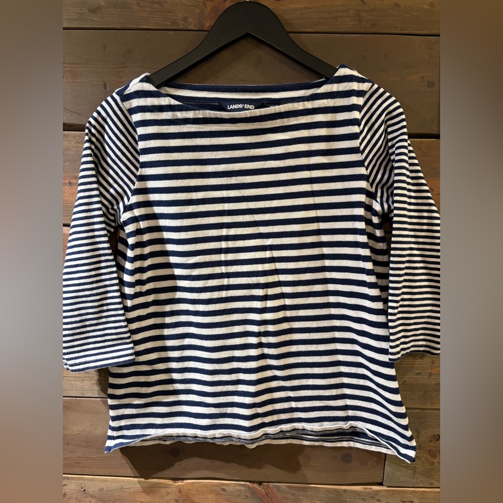 Lands' End Navy and White Striped Tee